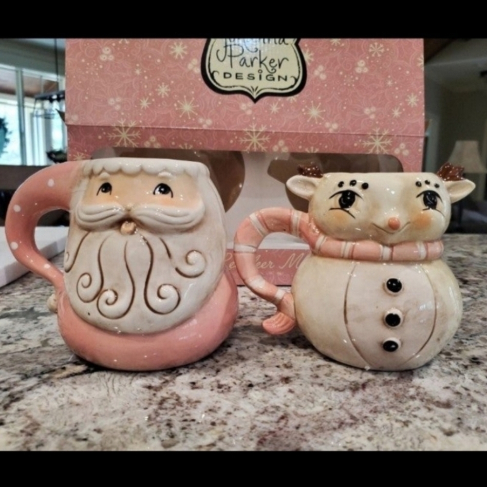 Vintage Style Santa and Snowman Mugs-NWT
